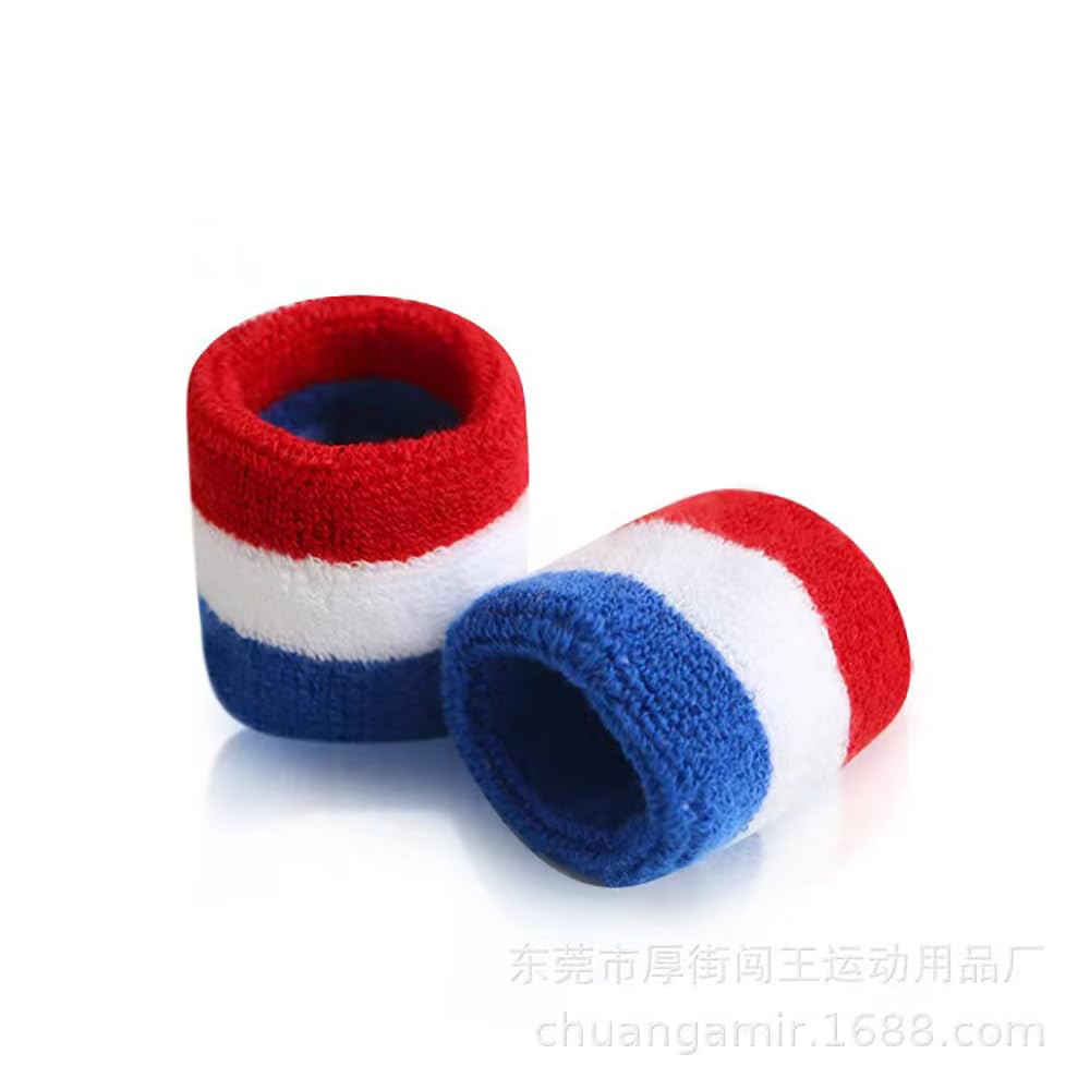 LINGXINXIN Sweatbands Sports Wristbands for Kids and Women - 3 inch Elastic Athletic Wrist Bands for Tennis, Basketball, Running, Working Out (Red, White and Blue)