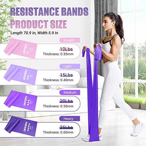 Resistance Bands for Physical Therapy Women, Extended 5.9FT Exercise Stretch Bands for Yoga, Pilates, Rehab, Fitness and Strength Training, Elastic Workout Bands with Training Poster(Purple)