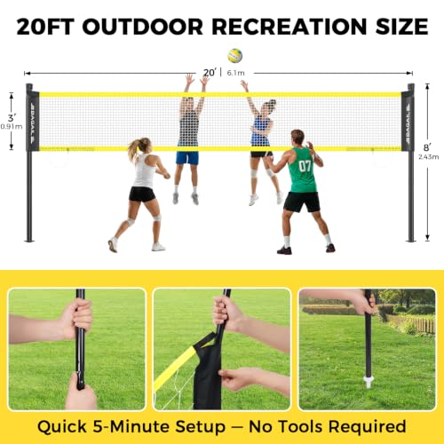 Yellow 20FT Outdoor Volleyball Net Set Portable Beach & Backyard Play