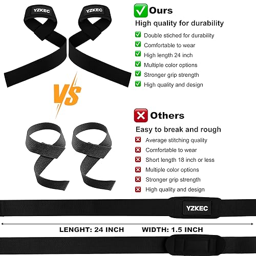 YZKEC 24" Cotton Weight Lifting Wrist Straps with Neoprene Cushioned Padded for Wrist Support and Protection，Weightlifting，Strength Training，Bodybuilding，Powerlifting，Dumbbell Workout，Men and Women (Pair)