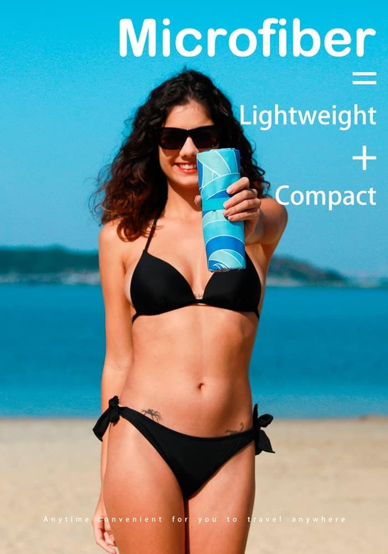 Microfiber Beach Towel - Lightweight, Quick-Dry & Sand-Free | Large Compact Travel Accessory for Pool & Camping
