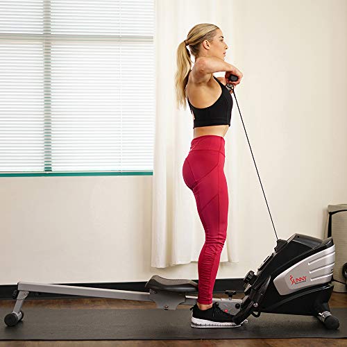 Sunny Health & Fitness Dual Function Magnetic Rowing Machine w/Digital Monitor, Multi-Exercise Step Plates, 275 LB Max Weight and Foldable - SF-RW5622 (Steel)