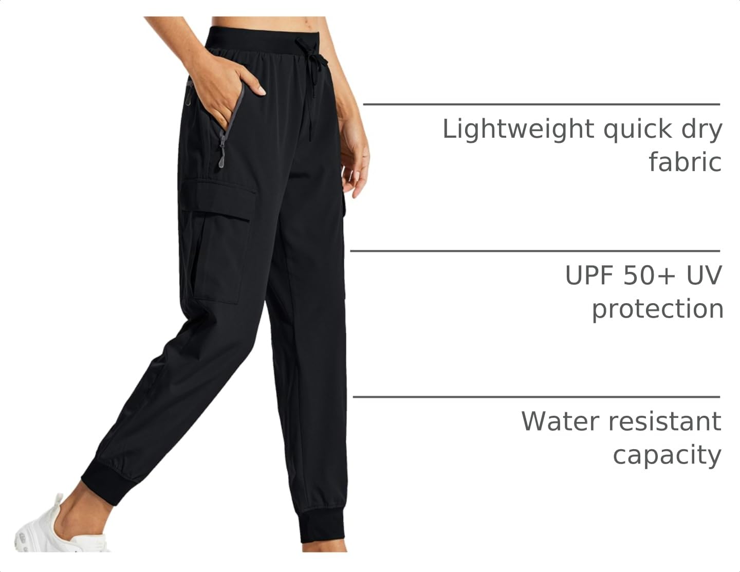 Libin Women's Cargo Joggers Lightweight Quick Dry Hiking Pants Athletic Lounge Casual Travel Tall, Black S