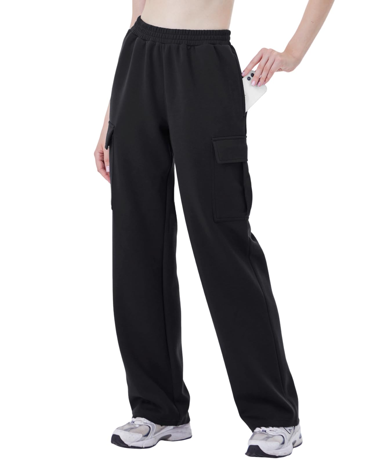 TTZ Women’s Tall Cargo Sweatpants 32"/34" Inseam Extra Long Soft Stretch Lounge Pants for Tall Women Black