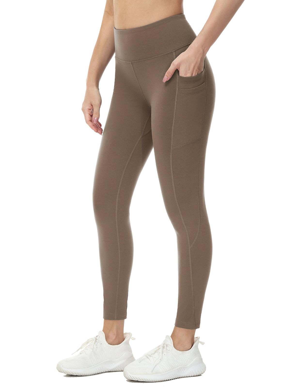 baleaf Fleece Lined Leggings Women Water Resistant 25" Petite Winter Warm Legging Thermal Running Tights Yoga Hiking Pants Brown L