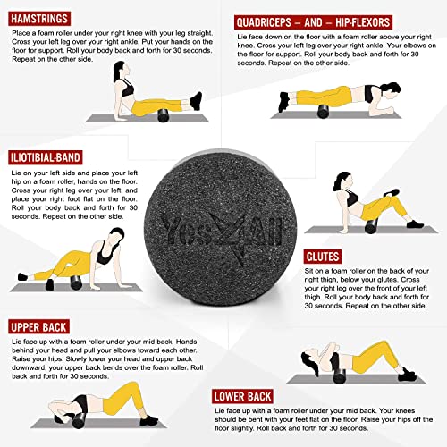 Yes4All Premium Soft-Density Round PE Foam Roller for Pilates, Yoga, Stretching, Balance & Core Exercises - 24 inch Black