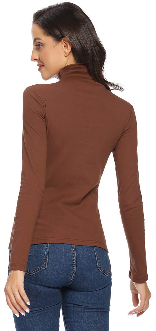 VIIOO Women's Long Sleeve Turtleneck Thermal T-Shirts Soft Fitted Pullover Cotton Tops(Brown/Turtleneck,M)