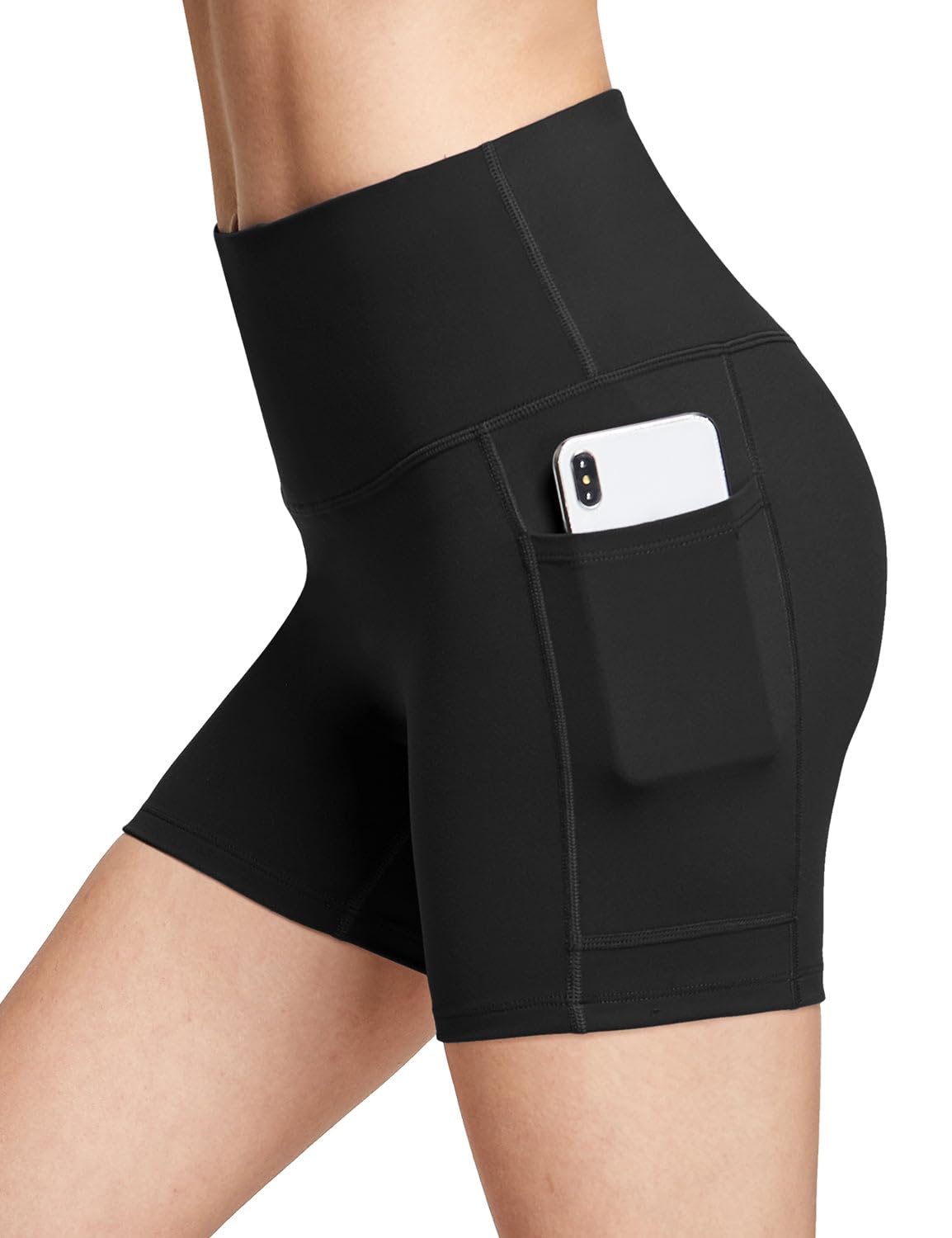 baleaf Biker Shorts Women Yoga Gym Workout Spandex Running Volleyball Tummy Control Compression with Pockets Soft 5" Black M