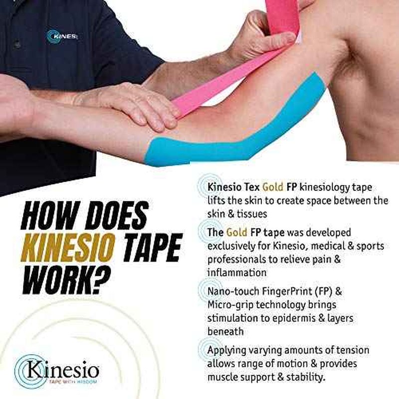 Kinesio Taping - Elastic Therapeutic Athletic Tape Tex Gold FP - Black ? 2 in. x 16.4 ft - 6 Pack