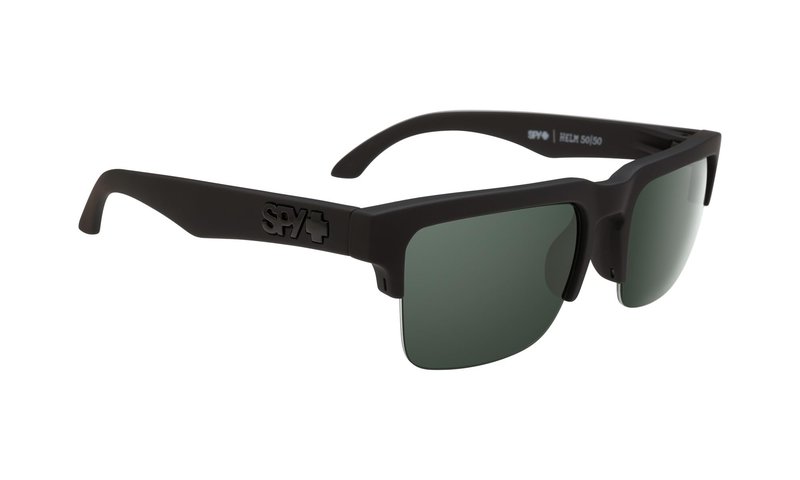 Spy Optic Helm 50/50, Square Semi-rimless Sunglasses, Color and Contrast Enhancing Lenses, Soft Matte Black - Happy Gray Green Polarize Lenses