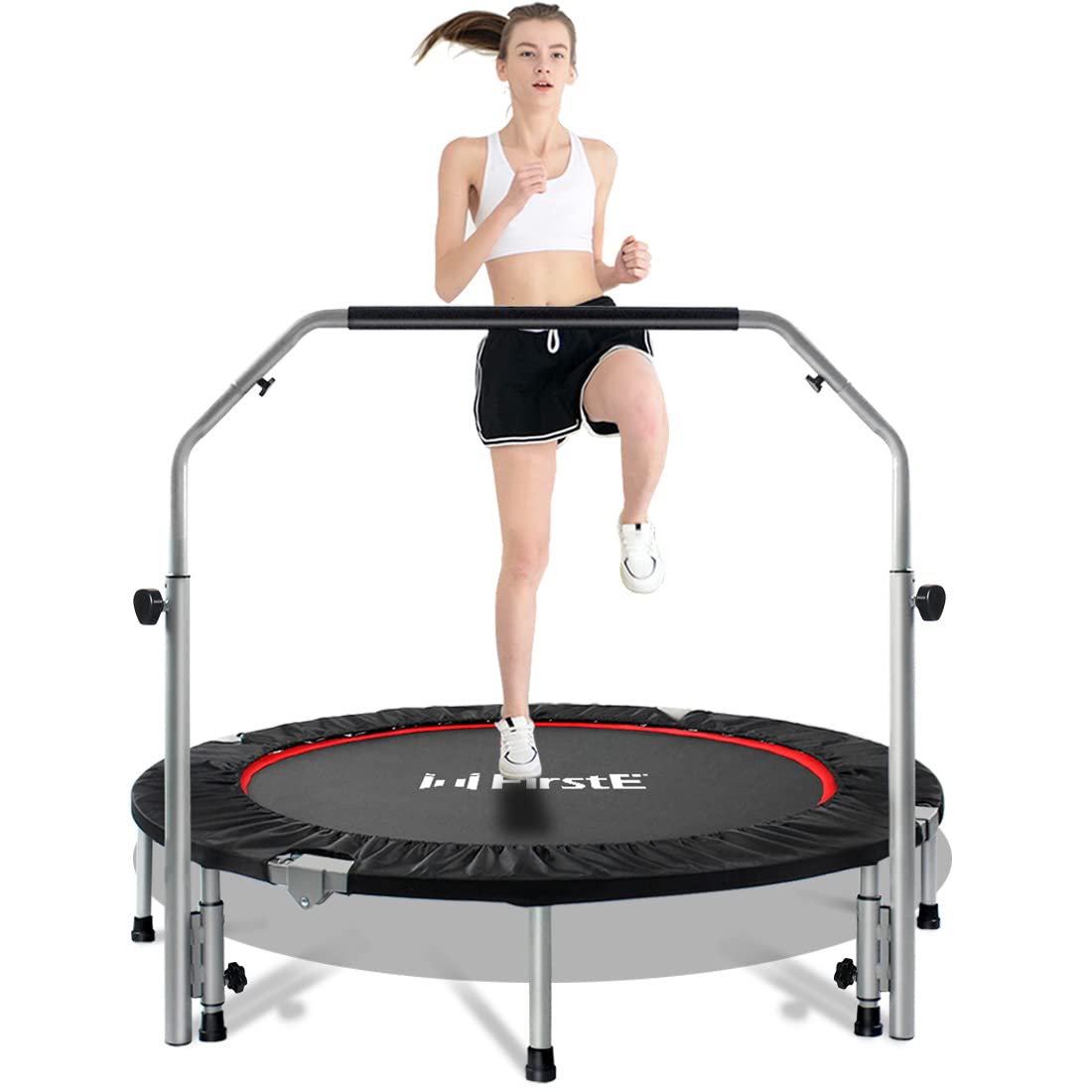 48 Inch Foldable Fitness Trampolines with 4 Level Adjustable Heights Foam Handrail,Jump Trampoline for Kids and Adults Indoor&Outdoor, Max Load 440lbs