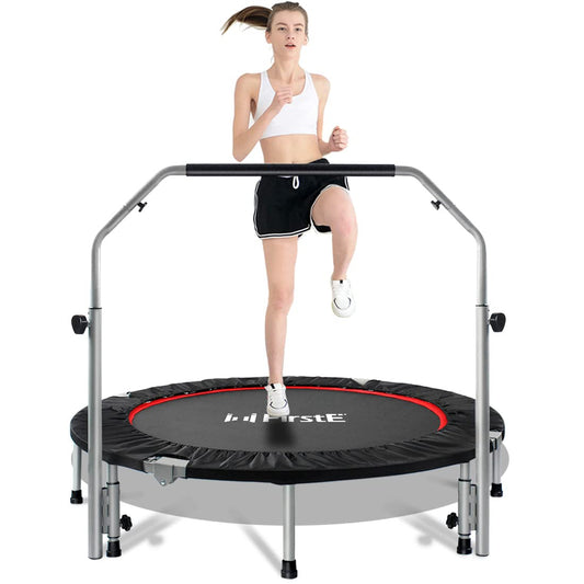 48 Inch Foldable Fitness Trampolines with 4 Level Adjustable Heights Foam Handrail,Jump Trampoline for Kids and Adults Indoor&Outdoor, Max Load 440lbs