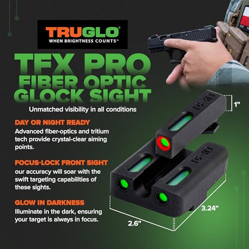 Truglo TFX PRO Handgun Sight, Glowing Shock Proof Tritium and Fiber Optic Night Sight for Handguns, Compact, Durable, and Snag Free Sight