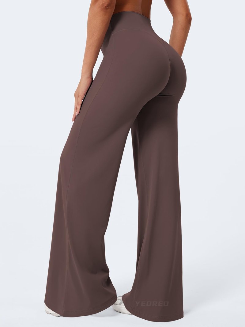 YEOREO Workout Leggings Womens No Front Seam Straight Leggings 35" High Waist Buttery Eddiy Gym Yoga Pants Plum Brown XL