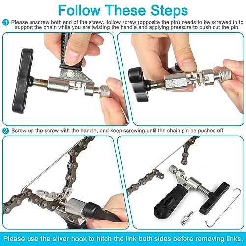 Bike Chain Repair Tool Kit with Single Speed Chain, Chain Breaker with Hook, Bike Link Plier and 6 Pairs Bicycle Buckle for Road Mountain Racing Cycling