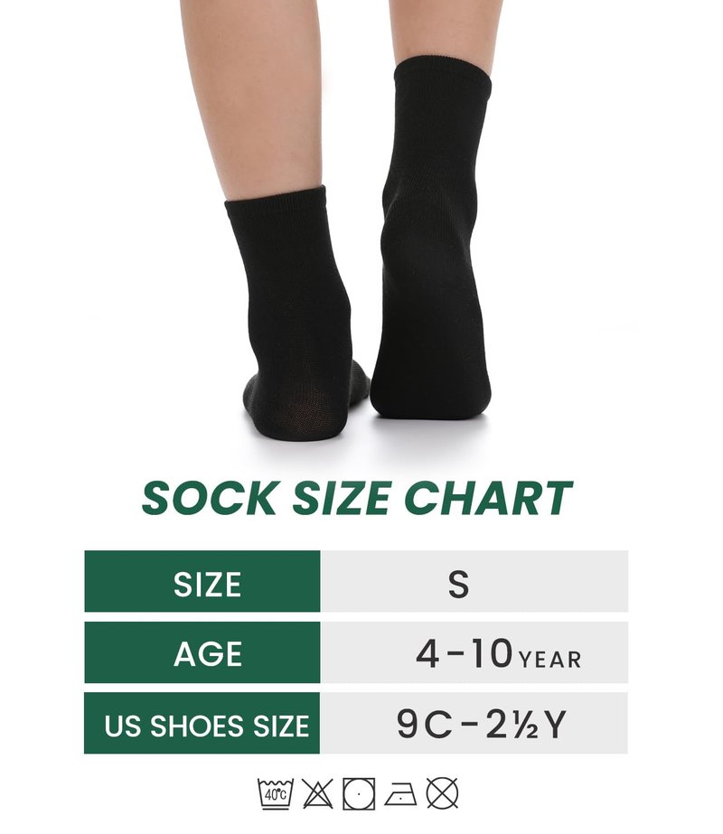 BAMBOO COOL Kids Crew Socks Boys Girls Bamboo Uniform Breathable Moisture-Wicking Dress Socks Solid Black White 8 Pack