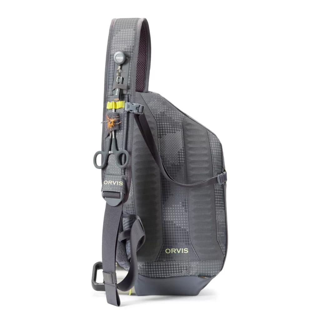 Orvis Fly Fishing Sling Pack - 100% Recycled CORDURA with 11L Storage, Tippet Whippet, Water Bottle Pocket & Left-Shoulder Design, Steel Camo - OS