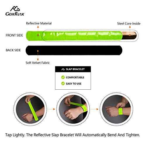 GoxRunx Reflective Bands Running Gear 6 Pack-Adjustable Reflective Armband Arm Wrist Ankle Leg Bands Reflectors -Reflective Tape Straps for Clothing Night Running Cycling Walking -Slap Bracelets