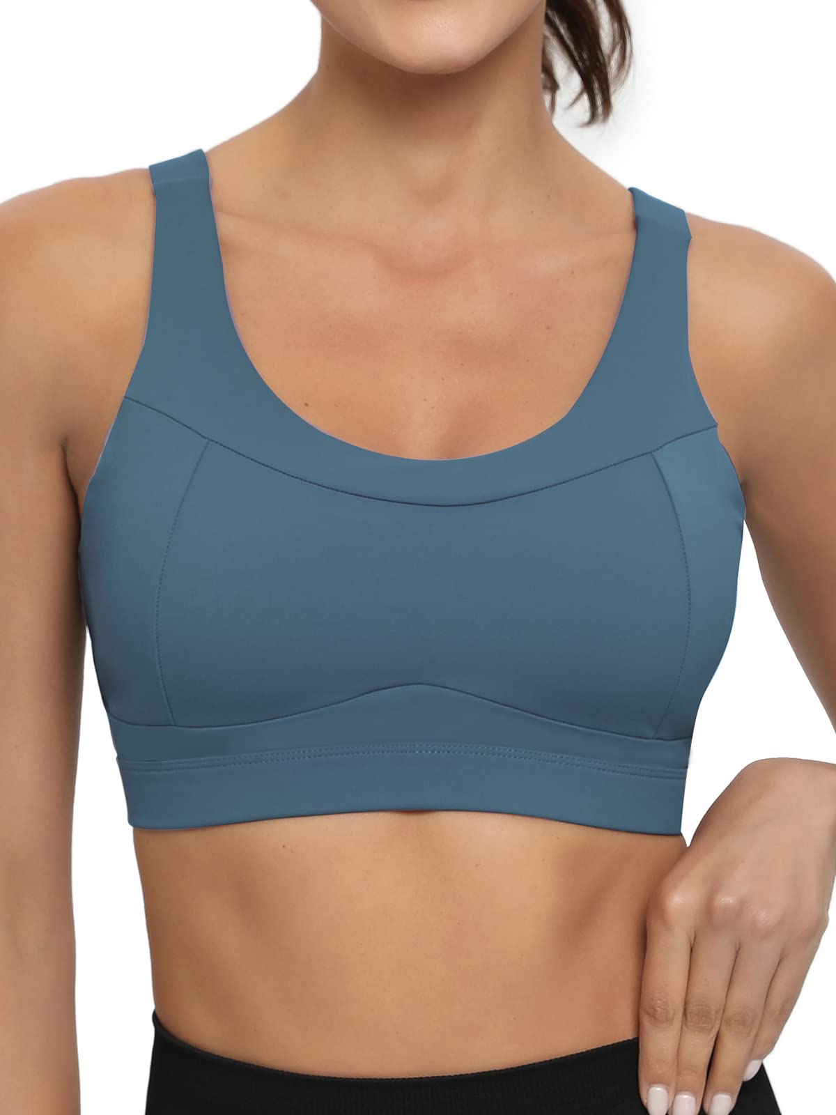 RUNNING GIRL High Impact Sports Bras for Women,Racerback Running Bra Workout Crop Tank Tops Longline Sports Bra Push up(WX2667 Navy Blue XXL)