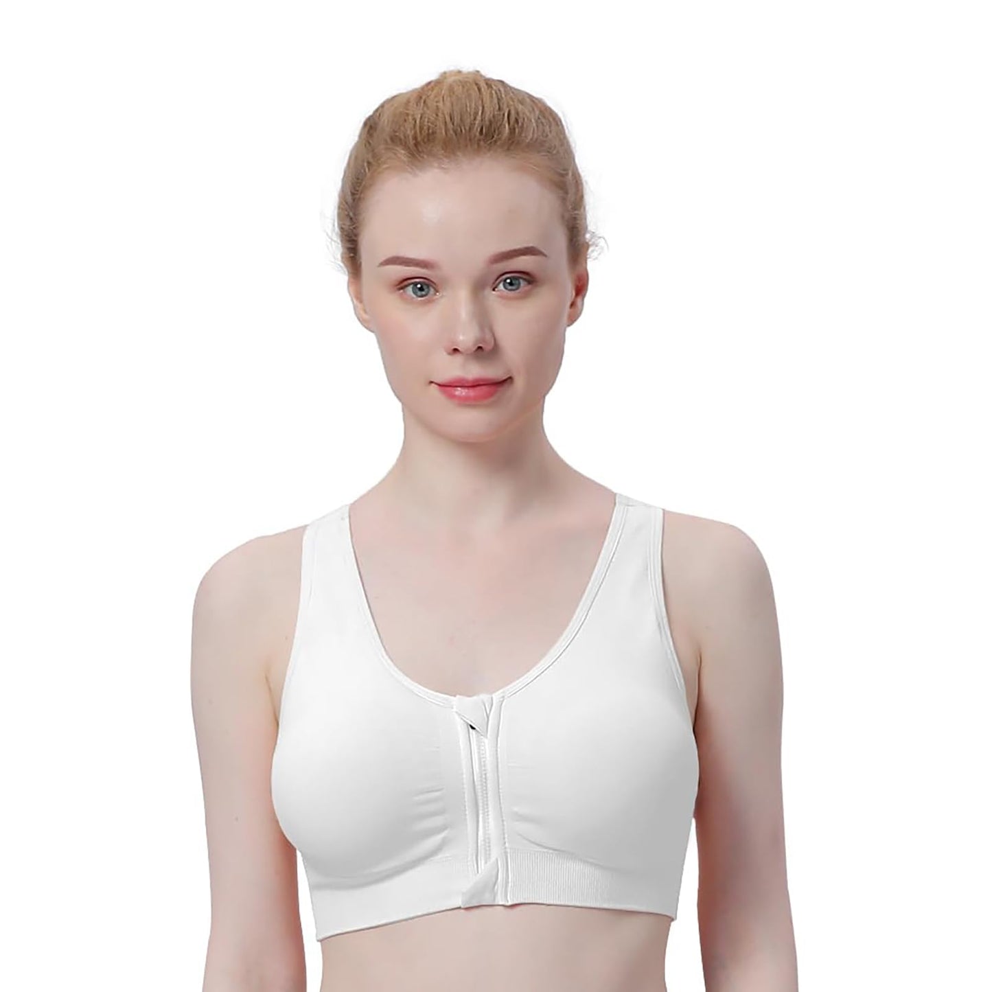 Women's Zip Front Sports Bra Wireless Post-Surgery Bra Workout Sports Bras