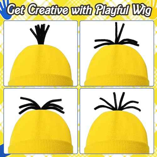 5 Pcs Halloween Yellow Costume Accessories for Adult, Yellow Beanie Hats, Goggles Glasses, Elastic Suspenders, Black Gloves for Halloween Dress Up Men Women Cosplay Party