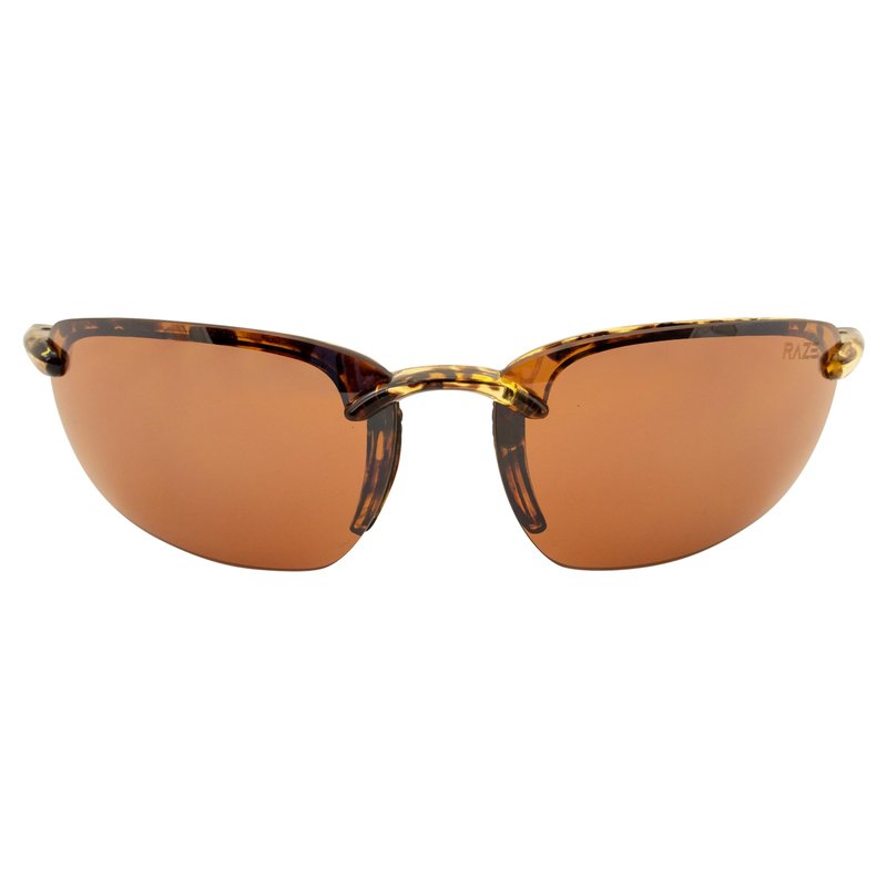 Raze Eyewear Lyte Frameless Sport & Motorcycle Riding Sunglasses Tortoise Frame w/Amber Lenses (Tortoise Gloss With Black Accents and Smoke Lens)
