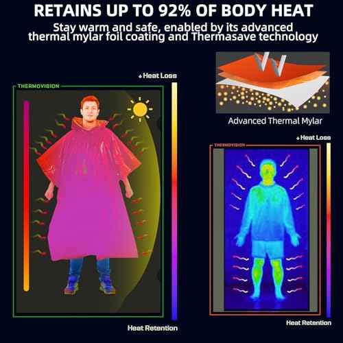 Thickened Emergency Rain Poncho, Thermal Poncho Survival Blankets Reusable Survival Ponchos for Camping, Hiking