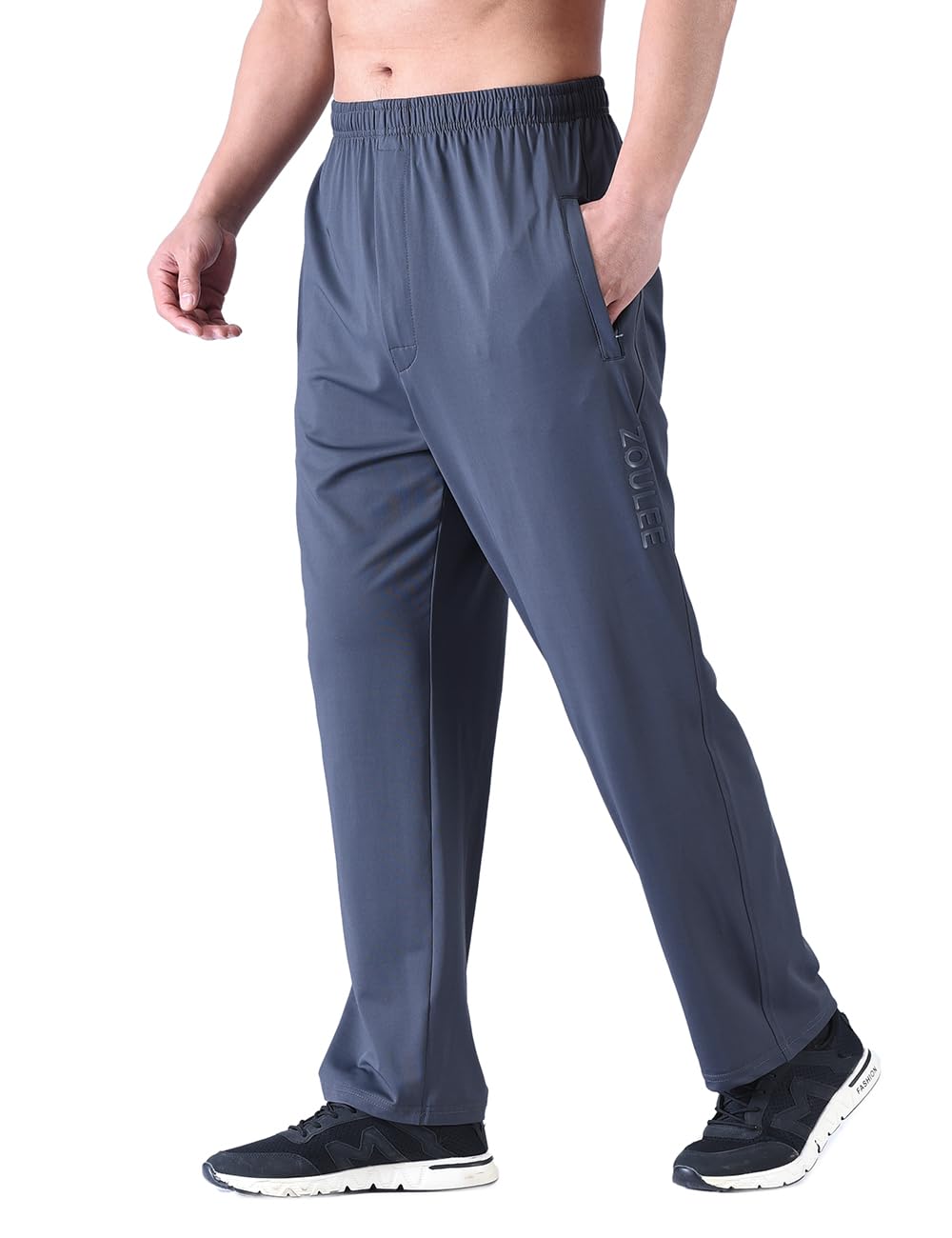 Zoulee New Men's Front Zipper Fly Open-Bottom Sweatpants Jogger Pants Dark Grey L