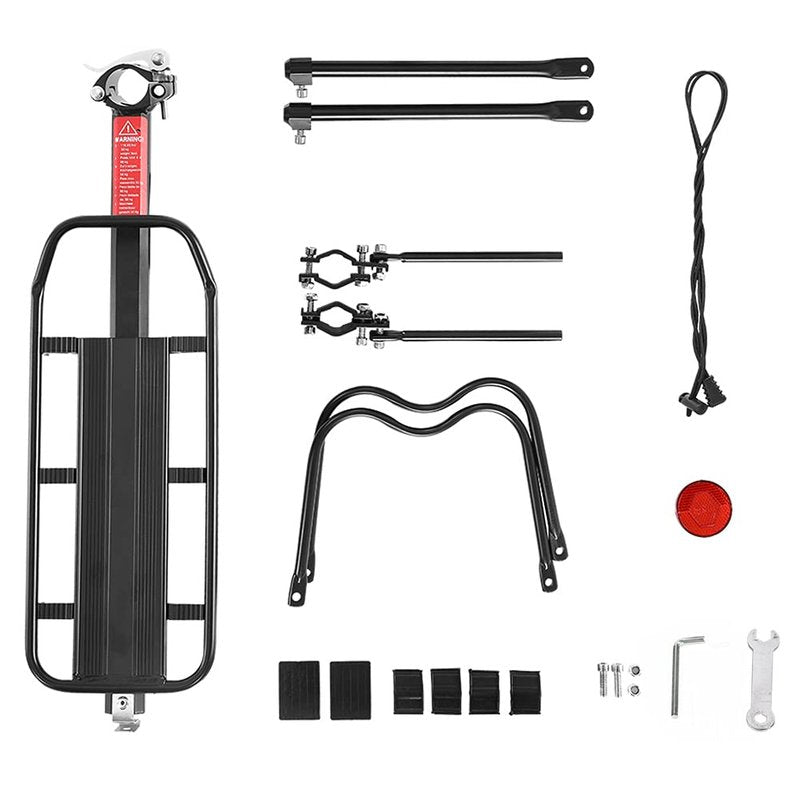 Cargo Rack Frame Mount, Adjustable Quick Release Rear Luggage Rack Touring Carrier Aluminum Alloy Mountain Road Rear Rack with Rear Reflector