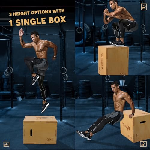 Yes4All 3 in 1 Wooden Plyo Box, Plyometric Box for Home Gym and Outdoor Workouts - 20x18x16"