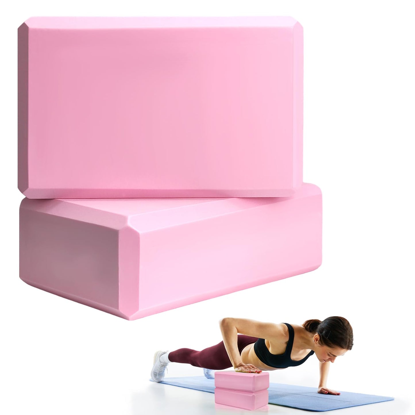 2 Pcs Yoga Blocks, 9"x6"x3" Foam Blocks Yoga Props for Pilates Stretching and Meditation Exercise Blocks Lightweight Yoga Essentials (Pink)