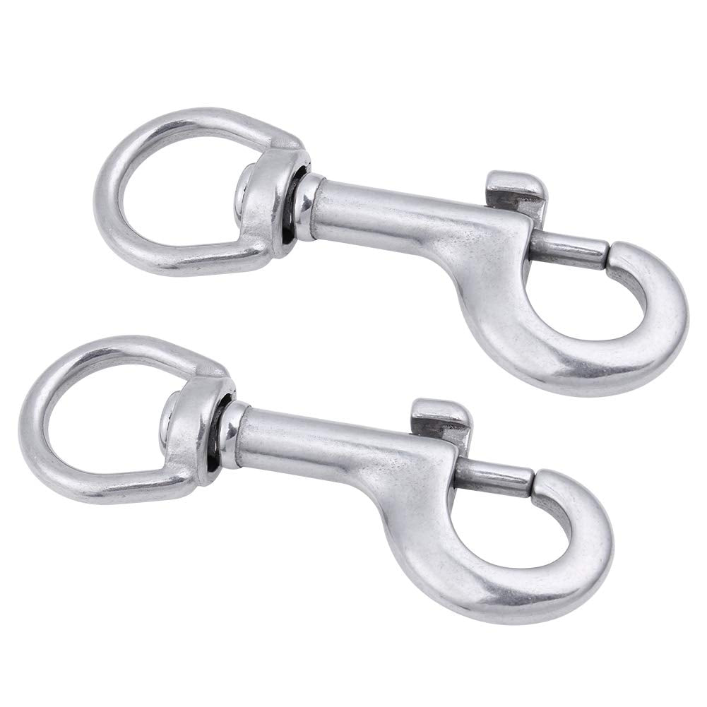 AOWISH 2-Pack 316 Stainless Steel Swivel Eye Bolt Snap Hook Marine Grade Single Ended Diving Clips for Flagpole/Pet Leash/Camera Strap/Keychains/Tarp Covers/Clothesline and More (3-1/2 inch, Silver)