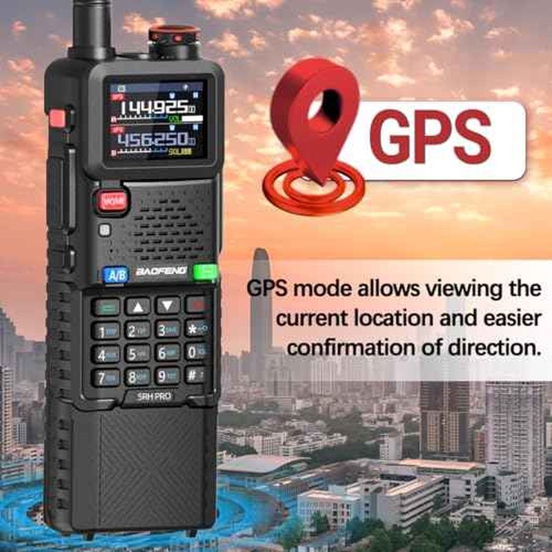 BAOFENG Ham Radio Handheld Long Range 5RH PRO GPS 10W Walkie Talkies NOAA Weather Receiver Two Way Radio Rechargeable 3800mAh Battery with USB-C Charger Tri Band Antenna for Hunting Gear,2 Pack