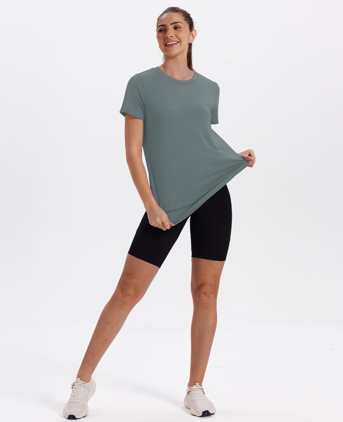 Summer Tops for Women 2026 Short Sleeve Workout Clothes Athletic Shirts Pilates Outfits Camisetas Deportivas para Mujer Blue L