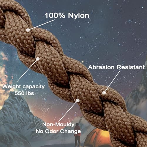 VVAAGG 550 Paracord 100FT, Heavy-Duty Strong Rope, 4mm Parachute Cord, Outdoor Camping Gear Tent Rope Tan