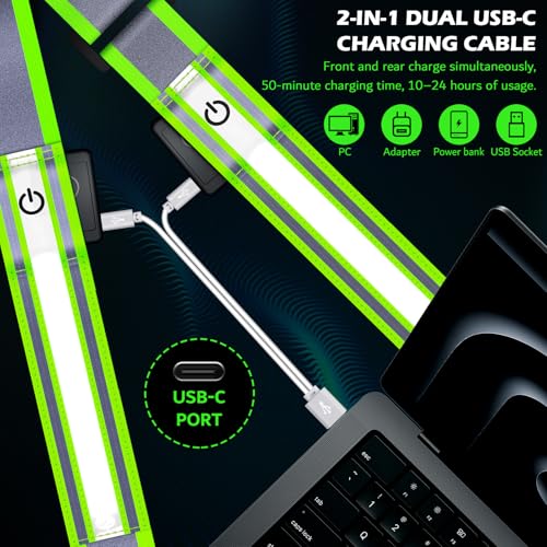 LED Belt Reflective Sash for Walking at Night, High Visibility Reflective Running Gear Night Walking Safety Gear LED Light Up Running Belt Reflective Gear for Runners Walkers Men Women