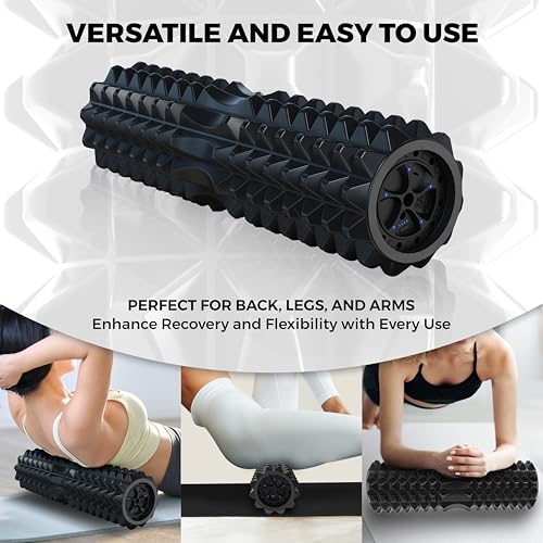 Nordic Lifting Vibrating Foam Roller w/ 5 Intensity Vibration, High Density EVA Foam for Deep Tissue Massage & Muscle Recovery - Ideal for Back Pain, Plantar Fasciitis Relief, Physical Therapy - Black