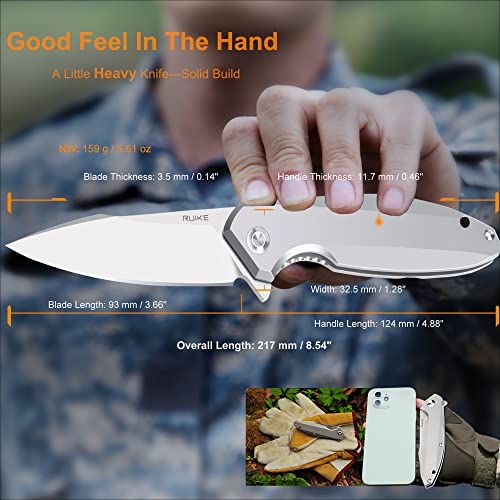 Tactical Folding Pocket Knife for men,14C28N Stainless Steel Blade,Frame Lock,G10 Handle,EDC Small Camping Knives Belt Clip Carry,Lightweight Survival Hunting Flipper Microtech Elemental Bushcraft Hiking Sharp Gear Tool Father Dad Gifts Ruike p108