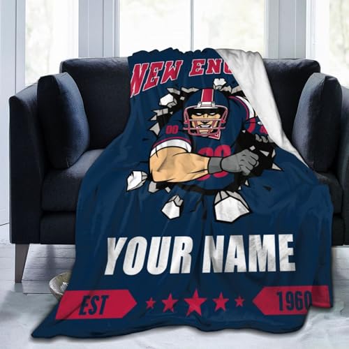 Personalized New England Blanket with Name Number Custom Football Throw Blankets Customized Flannel Blanket Fan Gifts for Men Women Boy Decor for Couch, Bed, Sofa 30"x 40",40"x50", 50"x60", 60"x80"