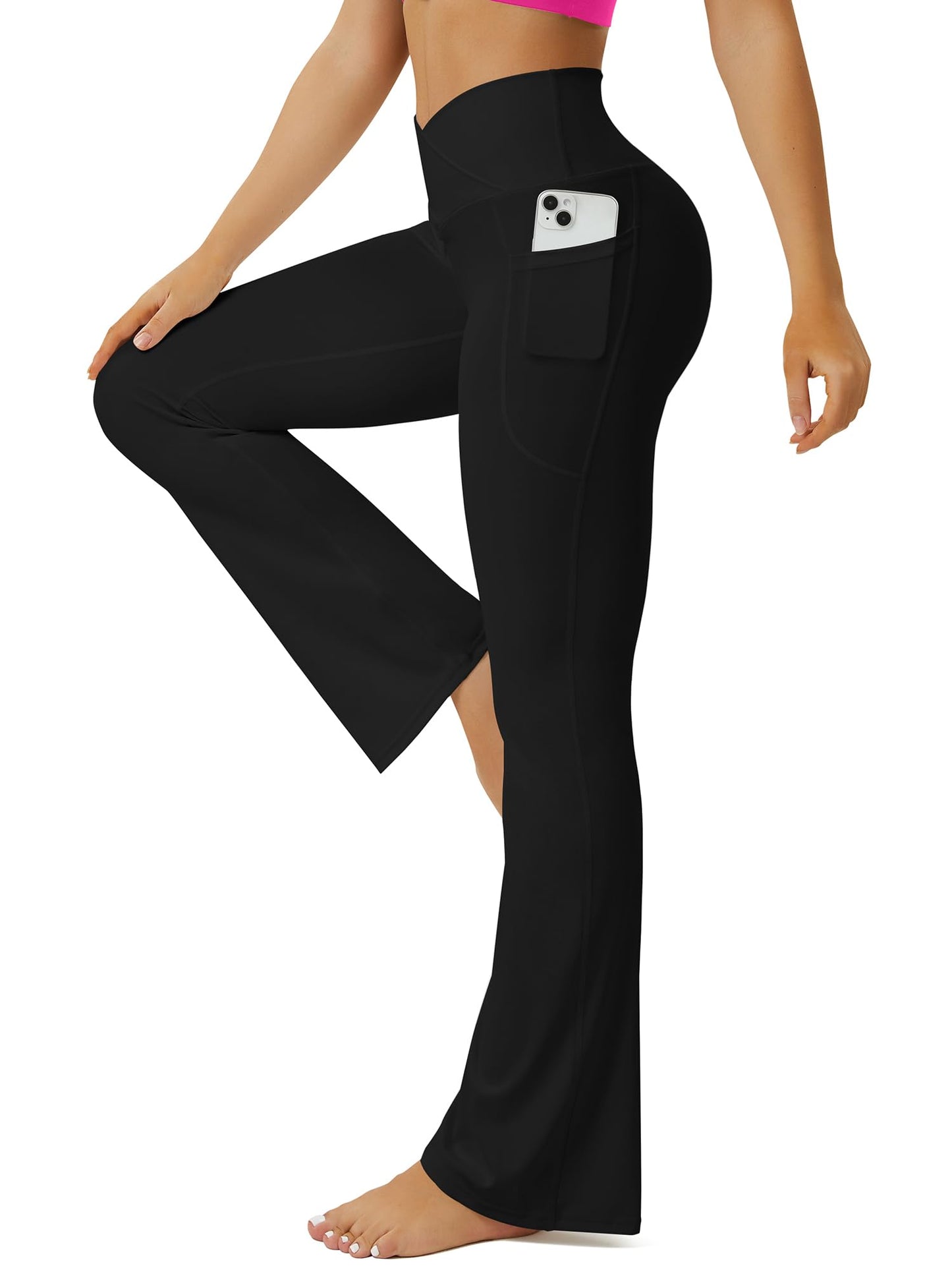 FOHOFO Yoga Pants Women, Flare Leggings for Women with Pockets Crossover High Waisted Bootcut Yoga Pants Black