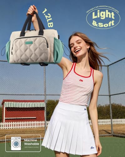 LOVEVOOK Medium Gym Bag with Large Water Bottle Pocket - Green & White