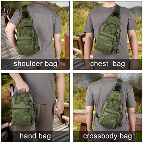 Qcute Tactical Backpack, Waterproof Military Cross-body Molle Sling Shoulder Backpack Chest Bag for Outdoor Every Day Carry (Army green)