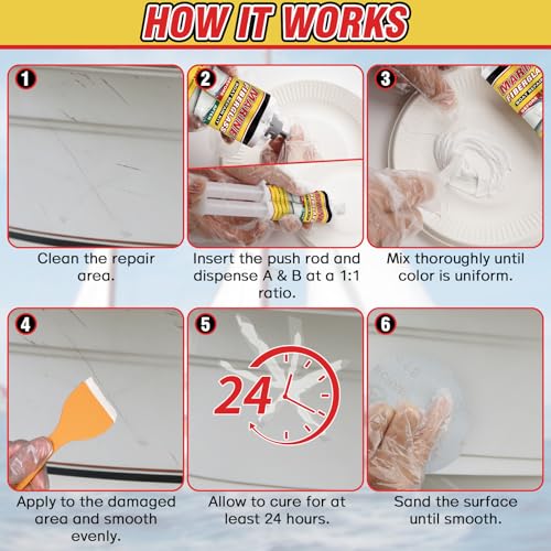 Galitoon Marine Fiberglass Repair Kit for Boats - Waterproof Gelcoat & Epoxy Filler, DIY Hole & Crack Fix