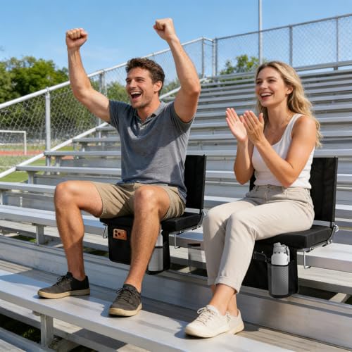 OLIXIS Matte Black Stadium Seats 2-Pack with Back Support, Lightweight Bleacher Chairs