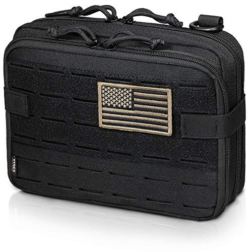 WYNEX Tactical Molle Admin Pouch of Laser Cut Design, Utility Pouches Molle Attachment Military Medical EMT Organizer with Map Pocket EDC Pack IFAK Tool Holder US Patch Included