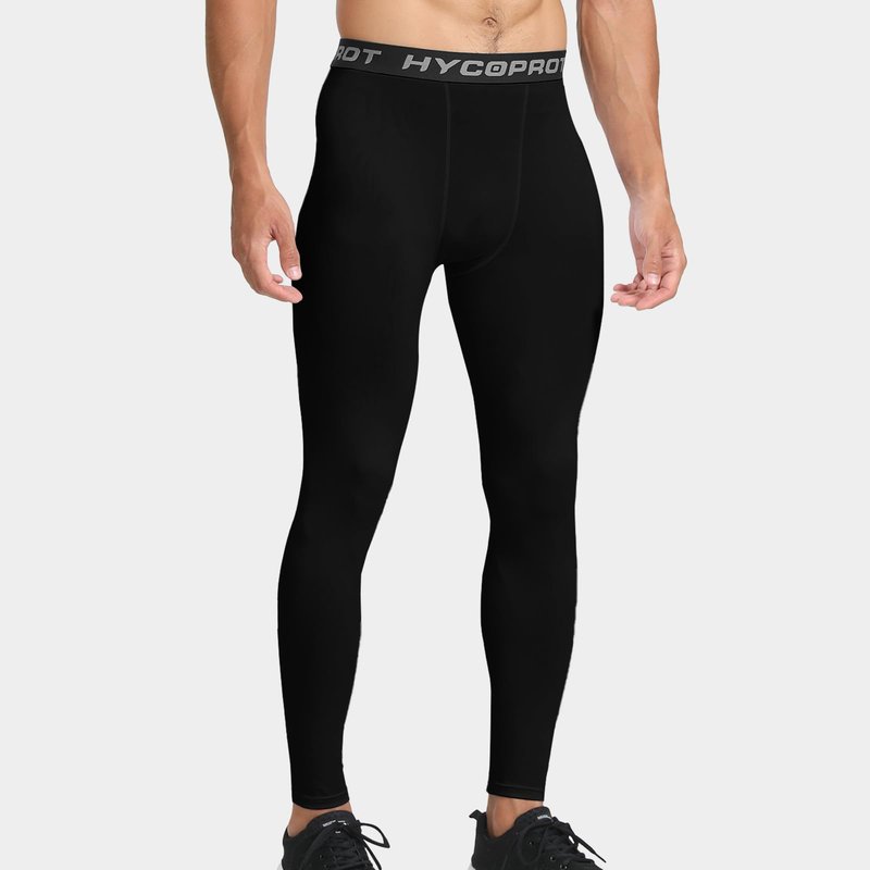 HYCOPROT Men's Thermal Compression Pants, Fleece Lined Athletic Tight Cold Weather Sports Leggings Winter Base Layer Bottoms Black