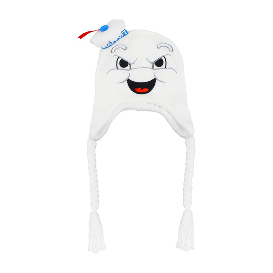 Ghostbusters Beanie Hat, Stay Puft Marshmallow Man Peruvian Winter Knit Cap with Tassels, White, One Size