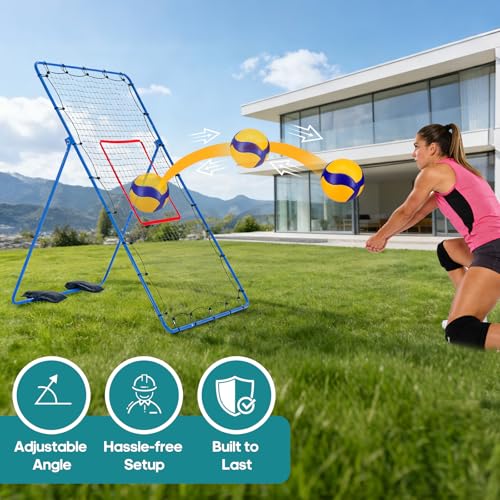 OLIXIS Light Blue Volleyball Rebounder Net 7x4 ft with Travel Bag - All-Weather Training Equipment
