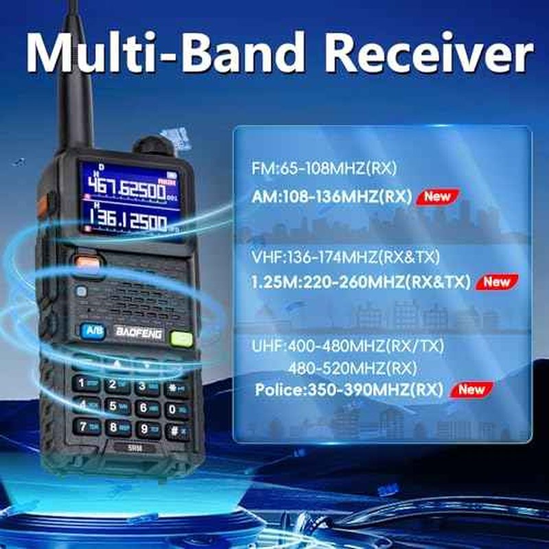 Baofeng Radio Ham Radio Handheld 5RM 10W Long Range 4 Rechargeable Batteries NOAA Weather Two Way Radio Walkie Talkie for Adults with Programming Cable,999CH for Survival Gear Hunting Camping, 2 Pack