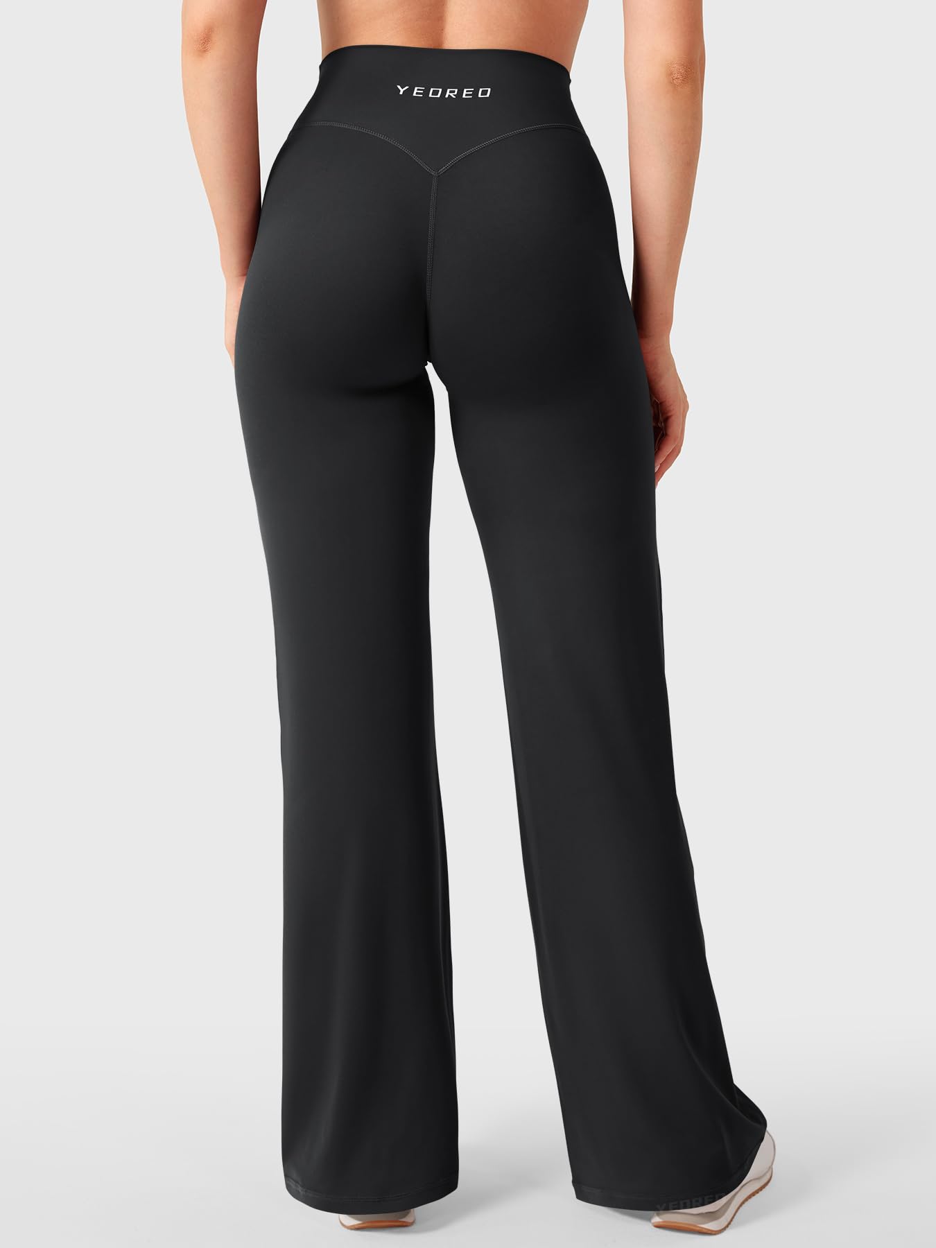 YEOREO Ease Straight Leg Leggings for Women No Front Seam Workout Leggings 31.5" Crossover High Waist Soft Yoga Pants Black M